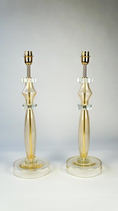 Donà Furnace Mid-Century Modern Gold Leaf Two of Murano Glass Table Lamps, 1978