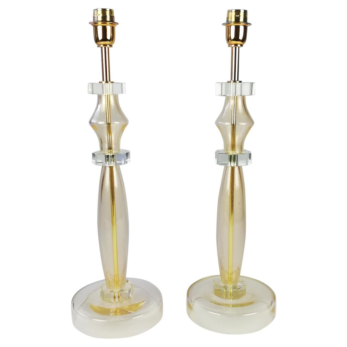 Donà Furnace Mid-Century Modern Gold Leaf Two of Murano Glass Table Lamps, 1978 For Sale
