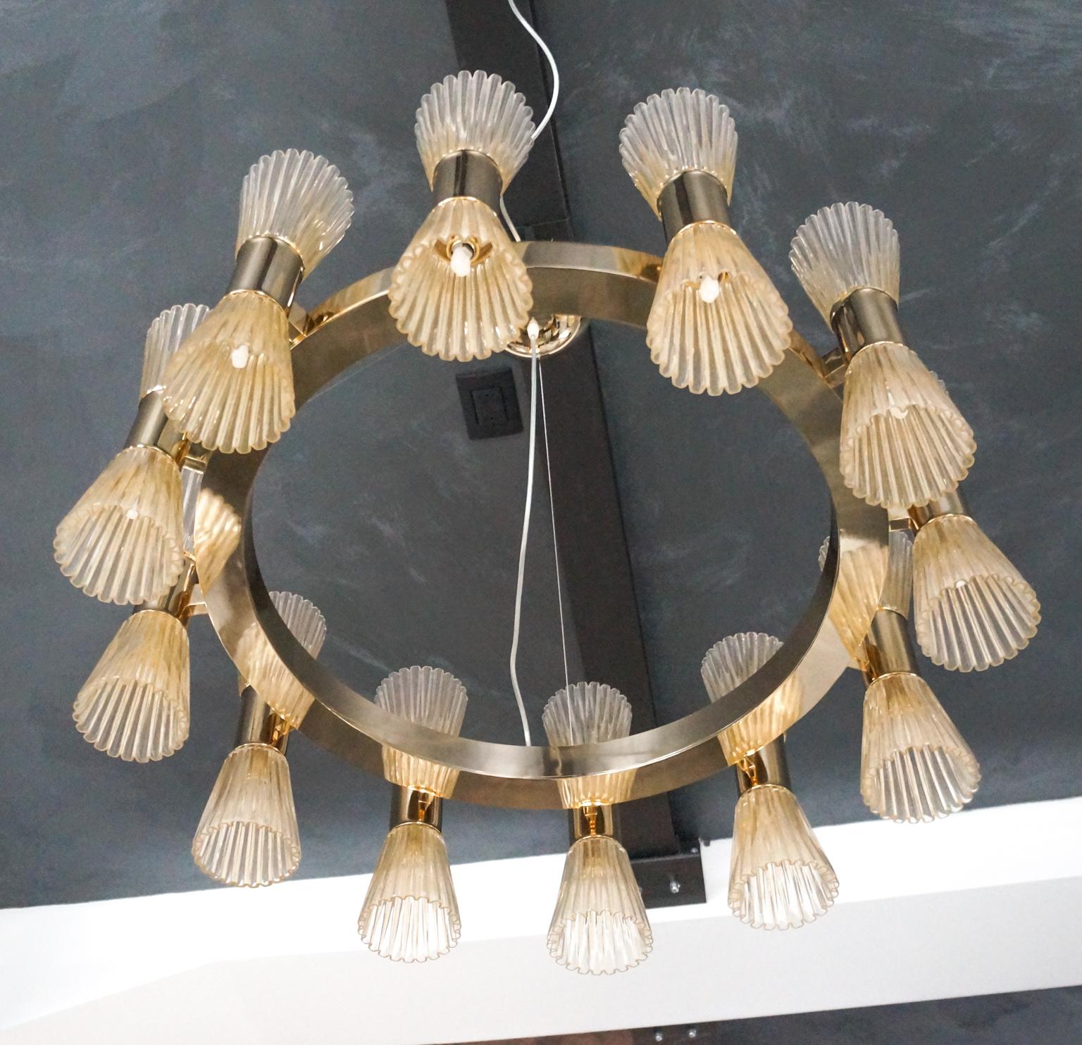 Dona Furnace Mid-Century Modern Gold Murano Glass Chandelier Round, 1998 For Sale 5