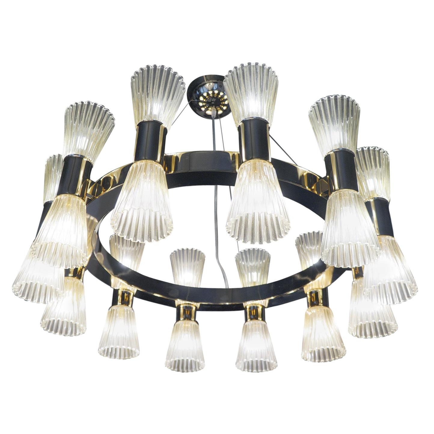 Dona Furnace Mid-Century Modern Gold Murano Glass Chandelier Round, 1998 For Sale