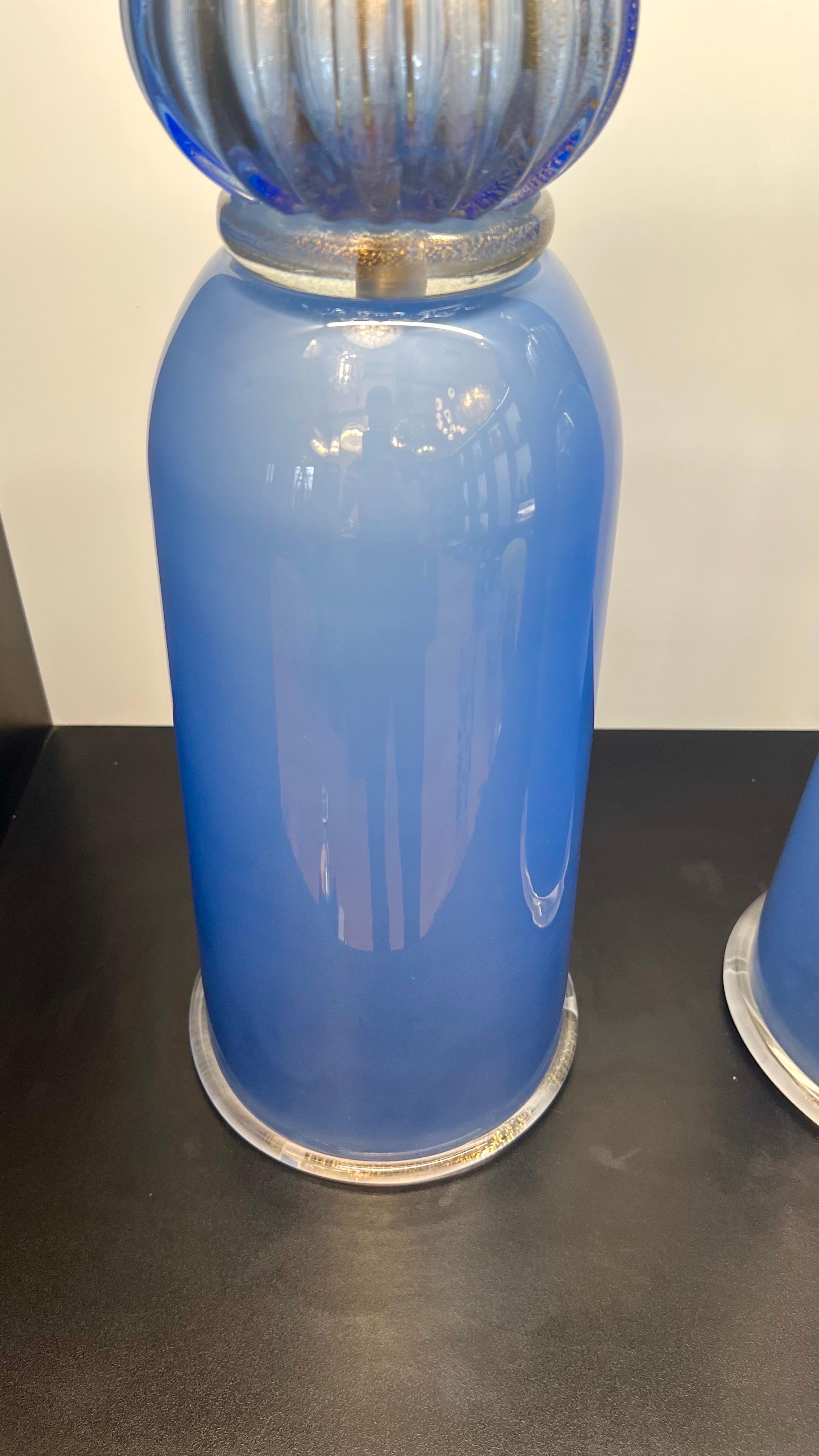 Donà Furnace Mid-Century Modern Light Blue Two Murano Glass Table Lamps 2024 en vente 4