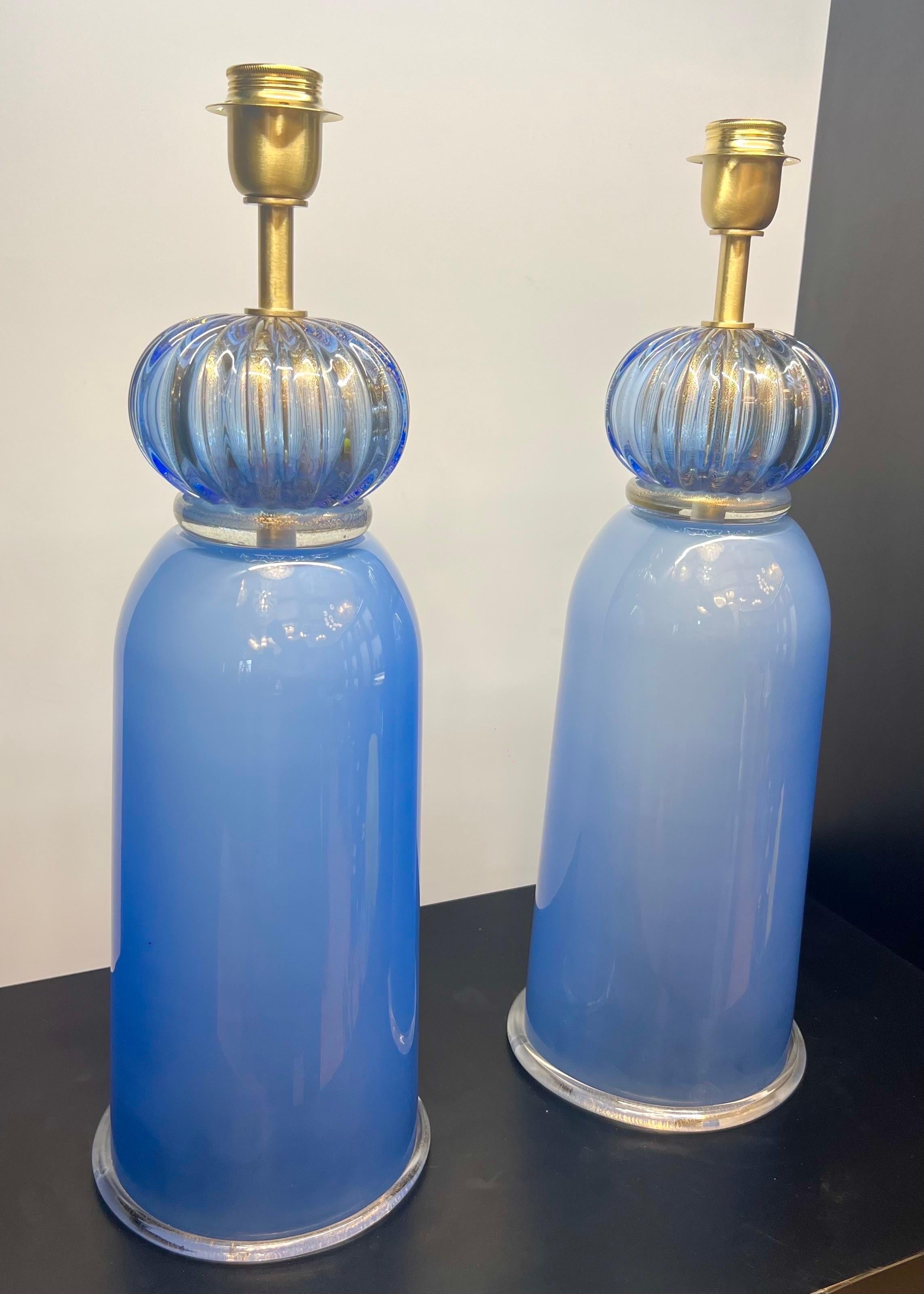 Donà Furnace Mid-Century Modern Light Blue Two Murano Glass Table Lamps 2024 en vente 6