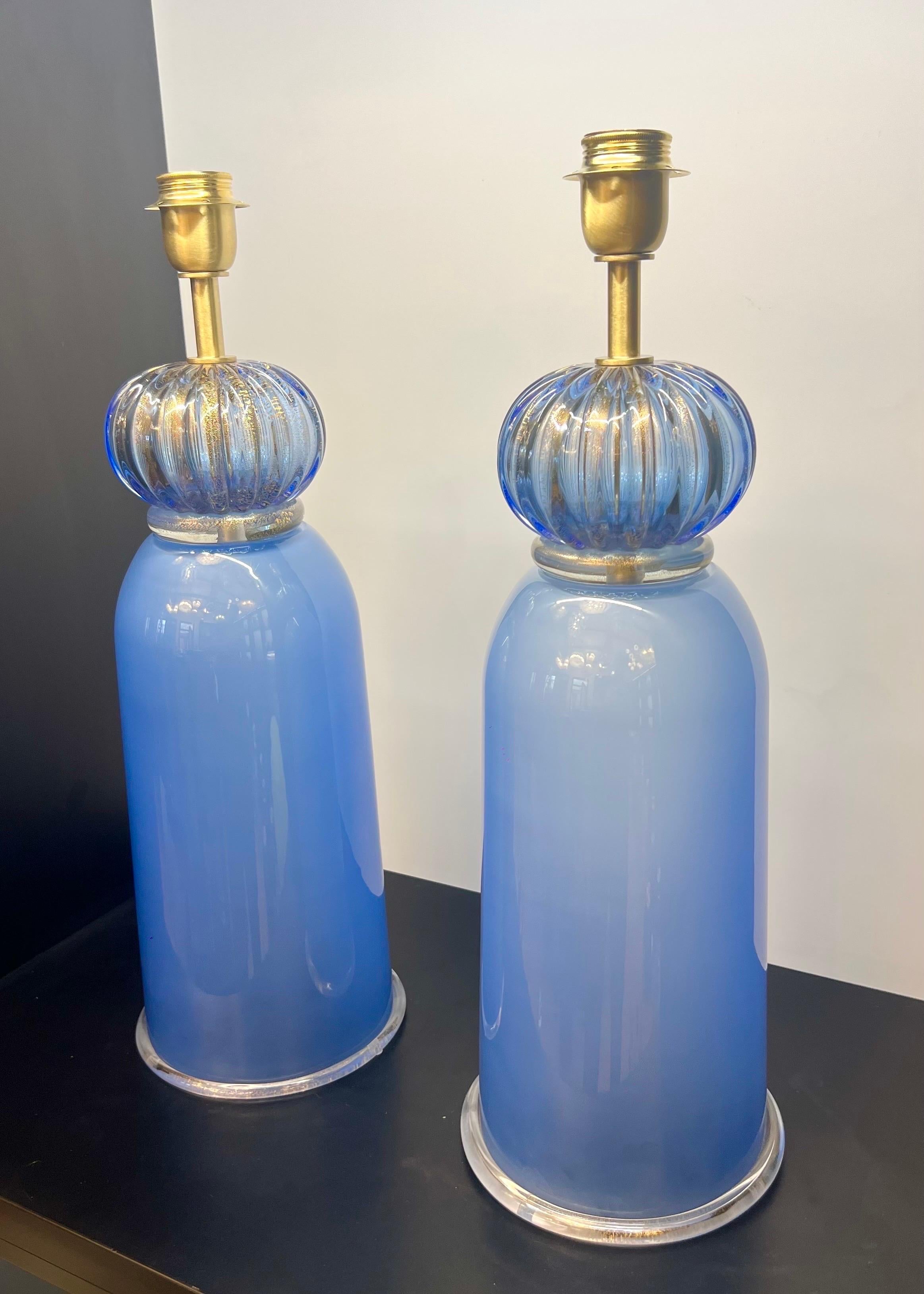 Donà Furnace Mid-Century Modern Light Blue Two Murano Glass Table Lamps 2024 en vente 7