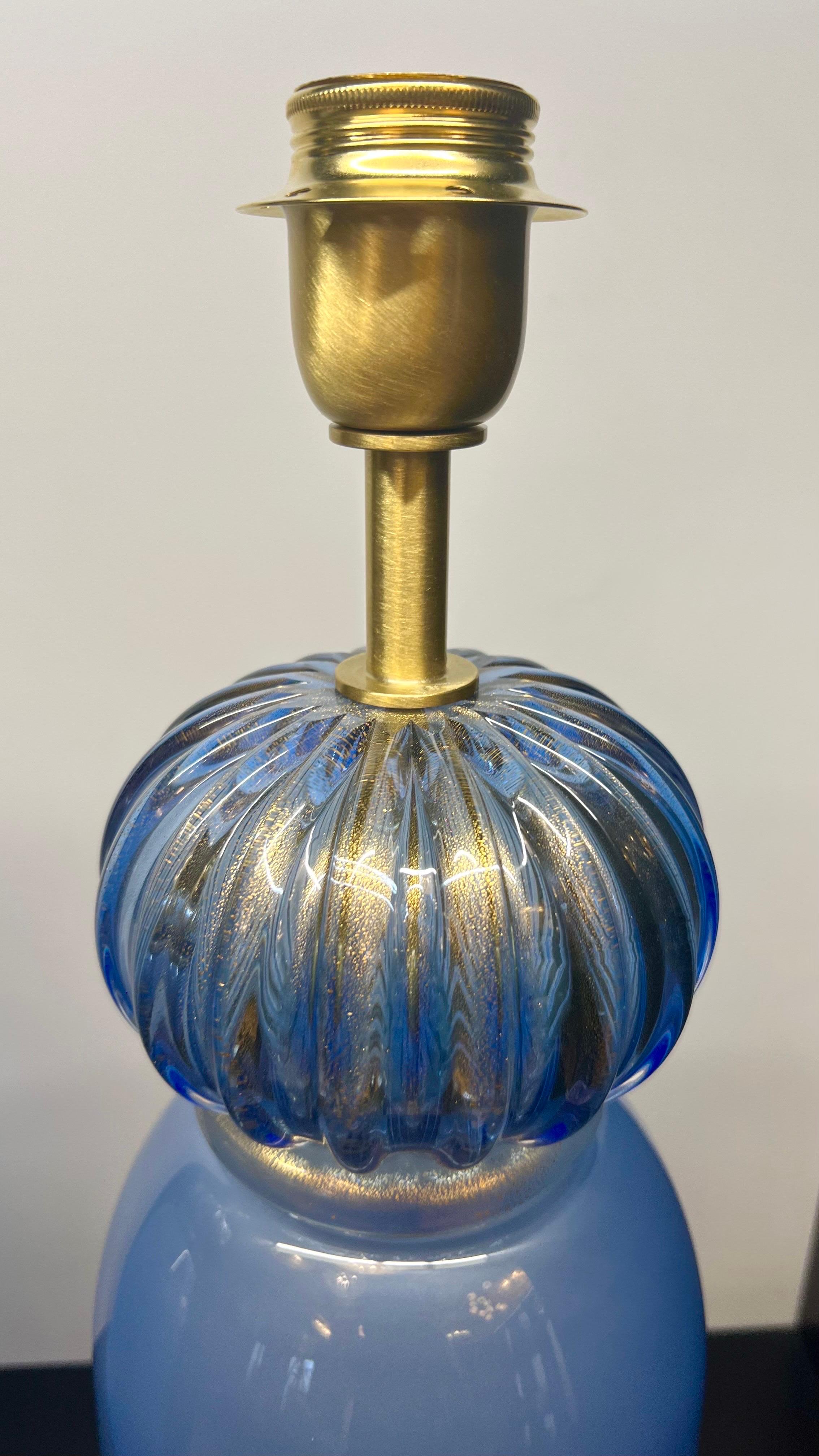 Donà Furnace Mid-Century Modern Light Blue Two Murano Glass Table Lamps 2024 en vente 8