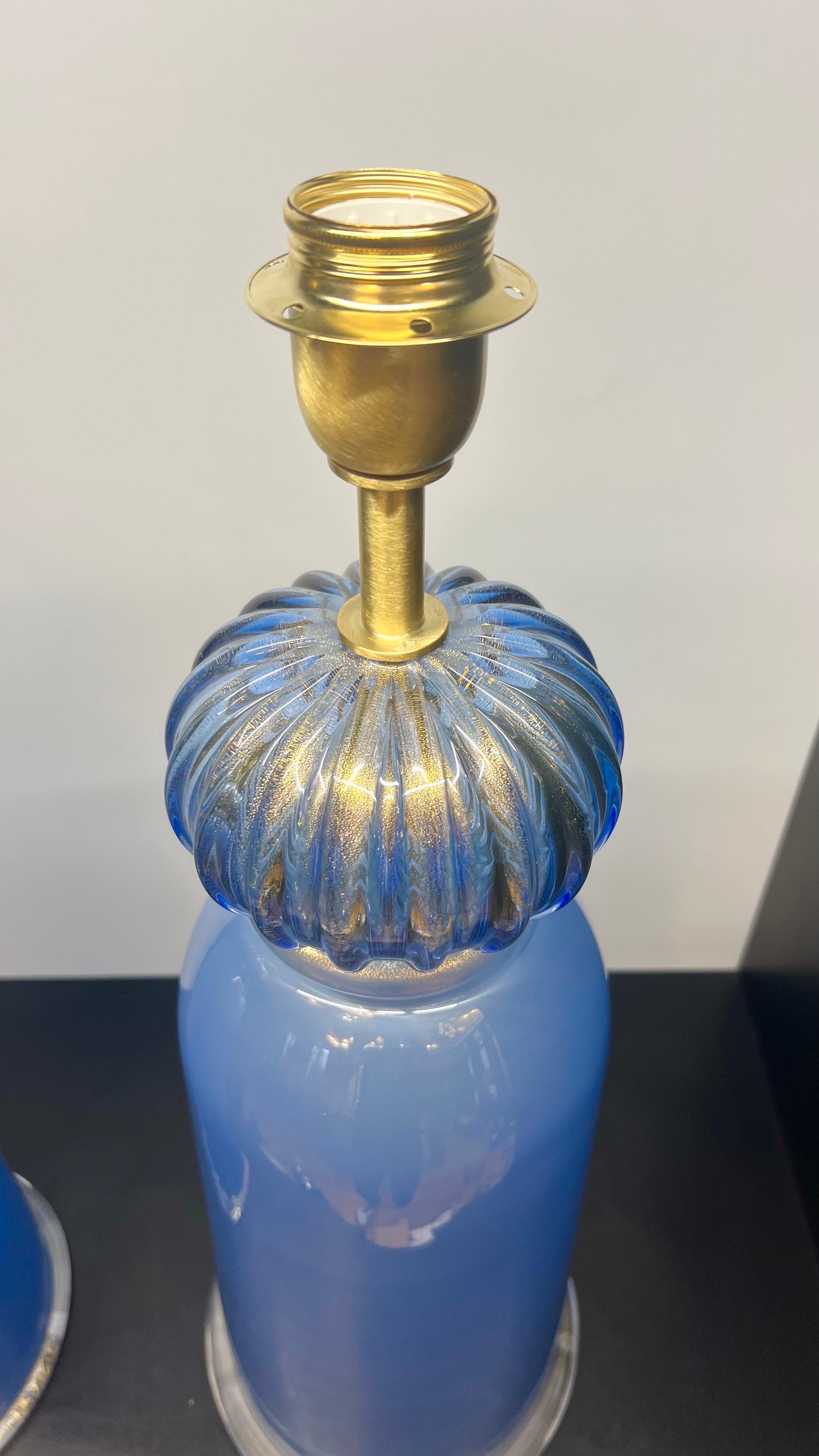 Fait main Donà Furnace Mid-Century Modern Light Blue Two Murano Glass Table Lamps 2024 en vente