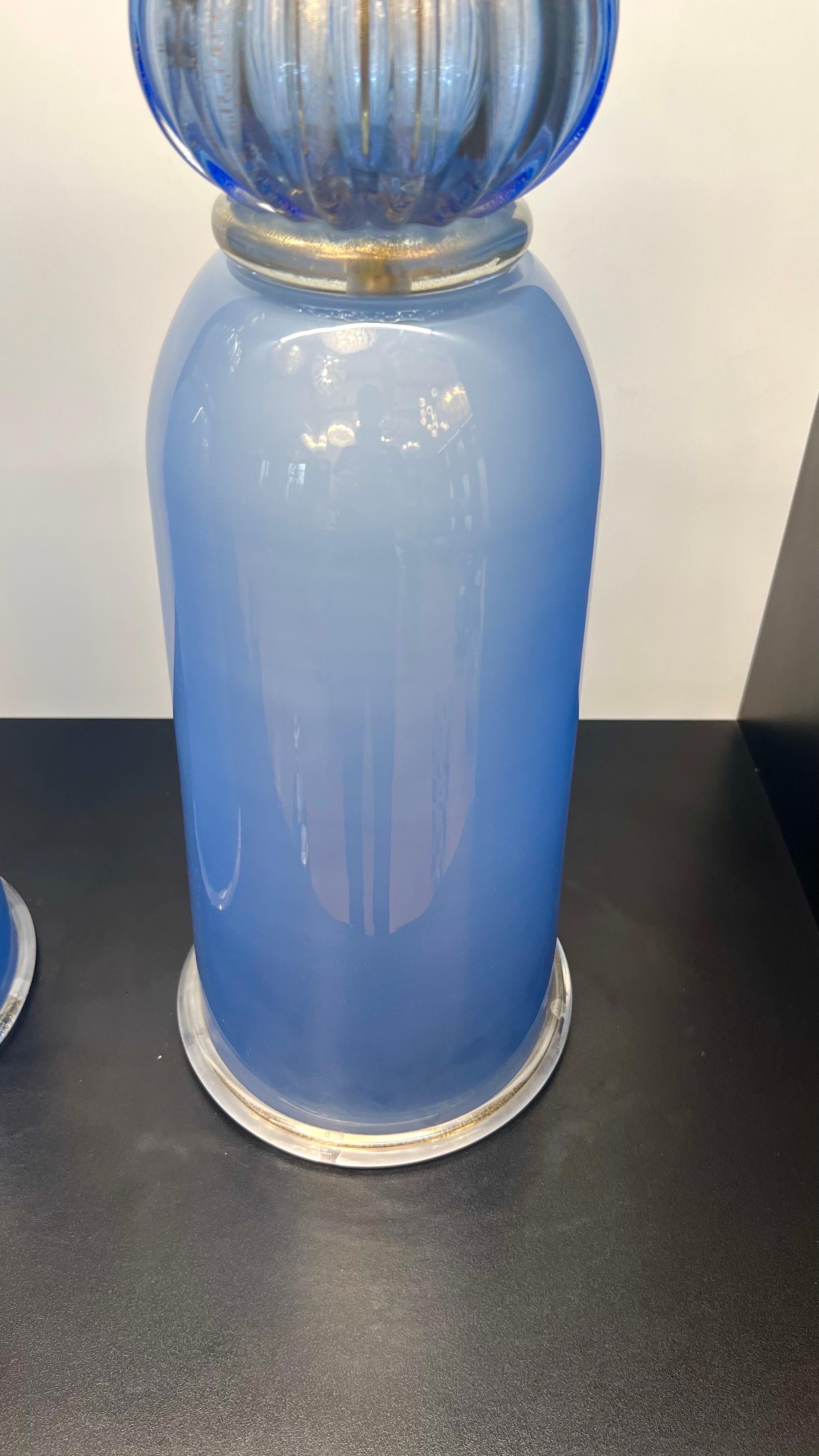 Verre d'art Donà Furnace Mid-Century Modern Light Blue Two Murano Glass Table Lamps 2024 en vente