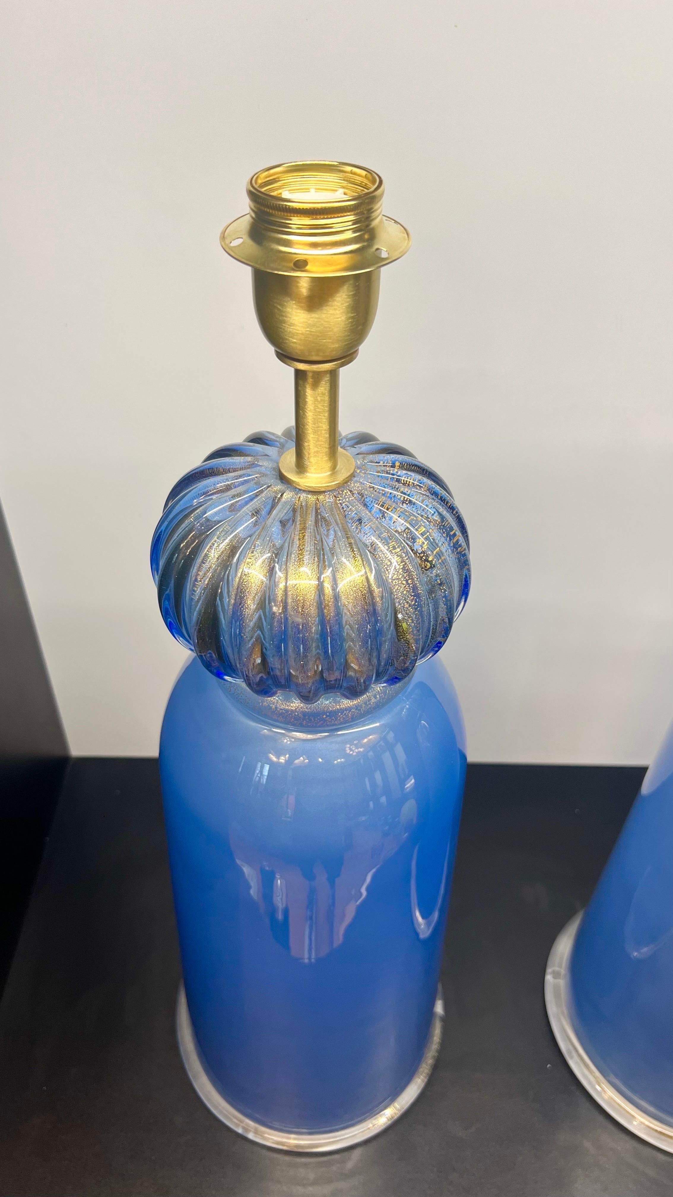 Donà Furnace Mid-Century Modern Light Blue Two Murano Glass Table Lamps 2024 en vente 2