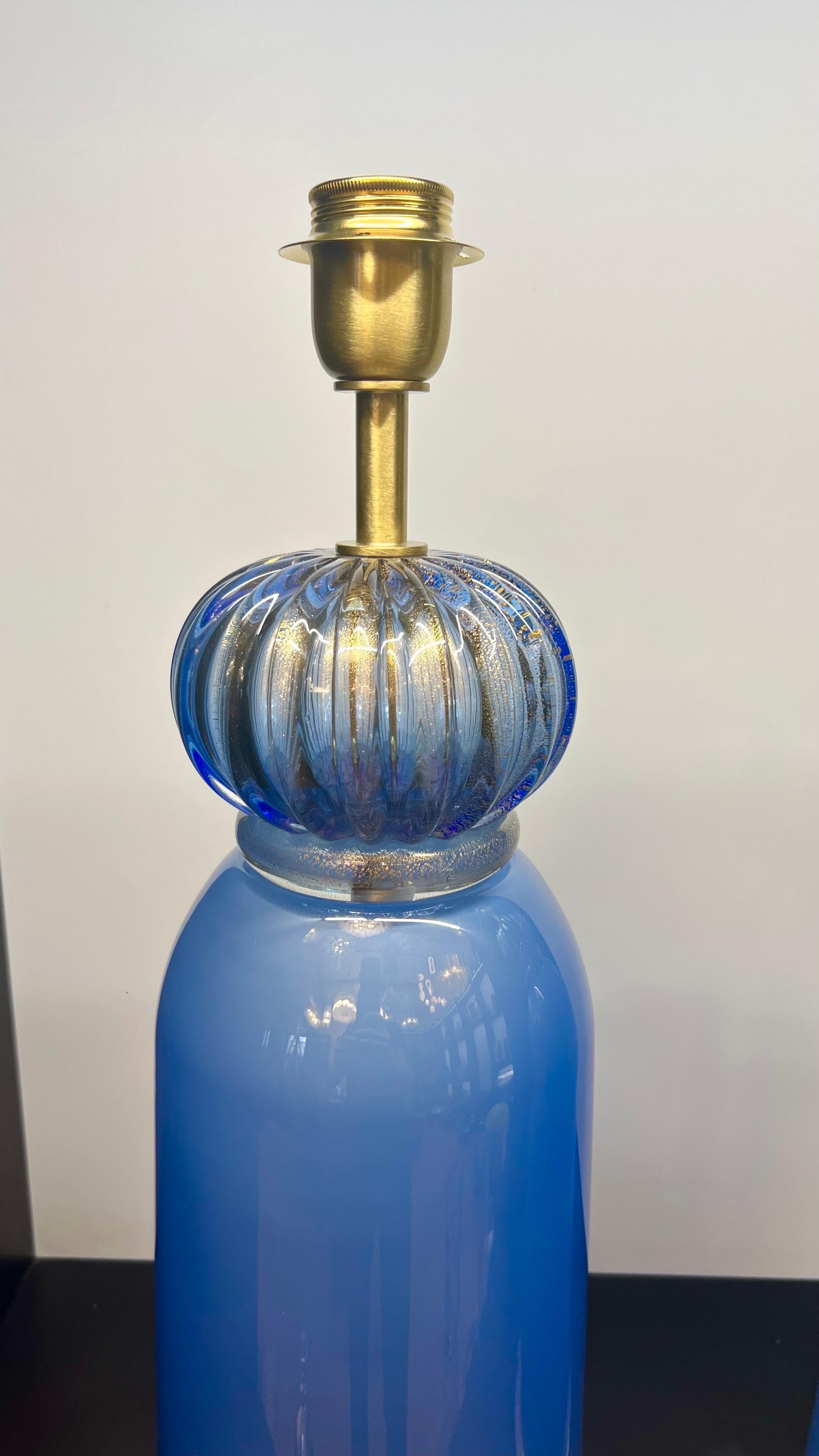Donà Furnace Mid-Century Modern Light Blue Two Murano Glass Table Lamps 2024 en vente 3