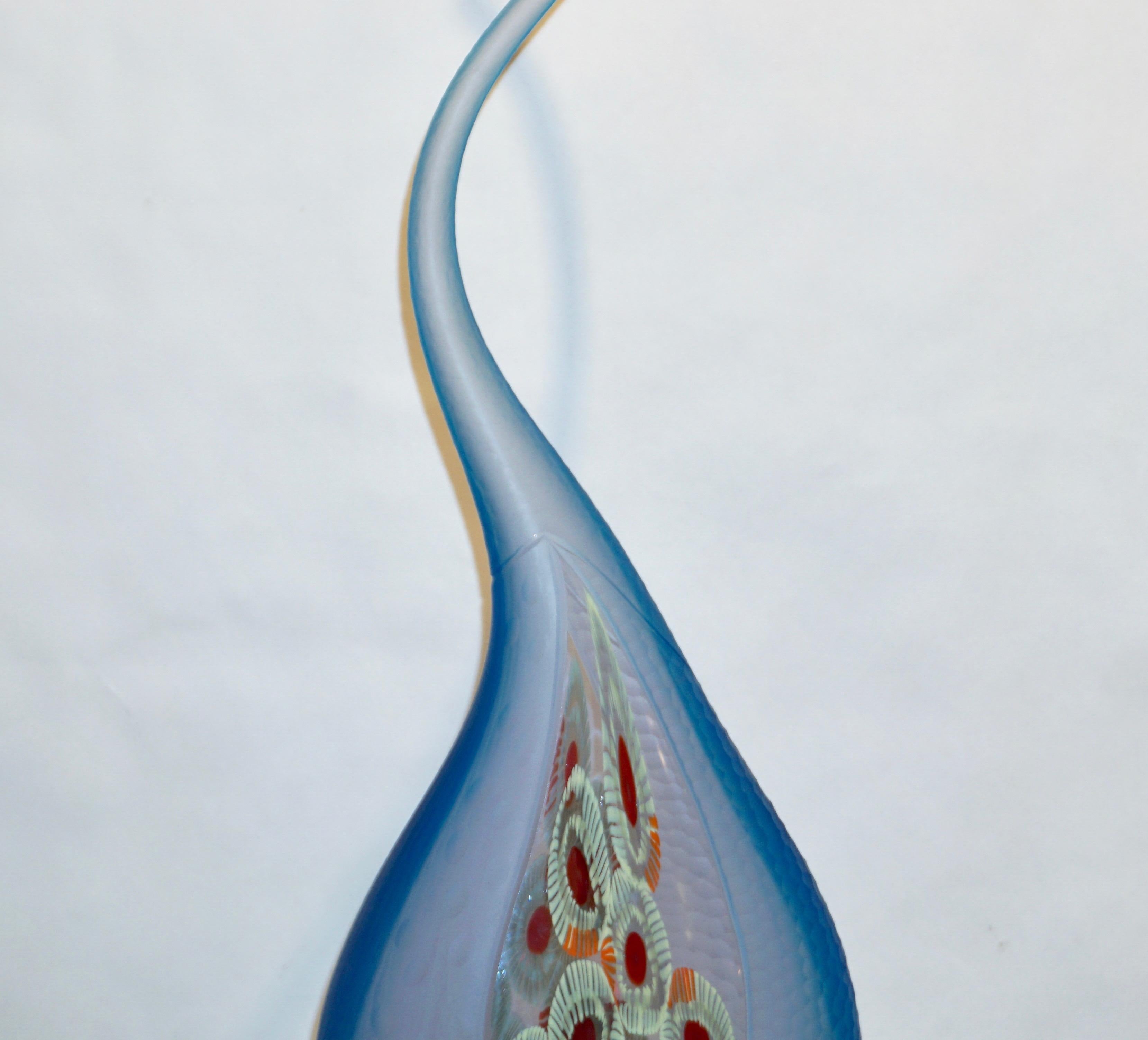Dona Modern Art Glass Aqua Blue Sculpture Vase with Red and Yellow Murrine 4