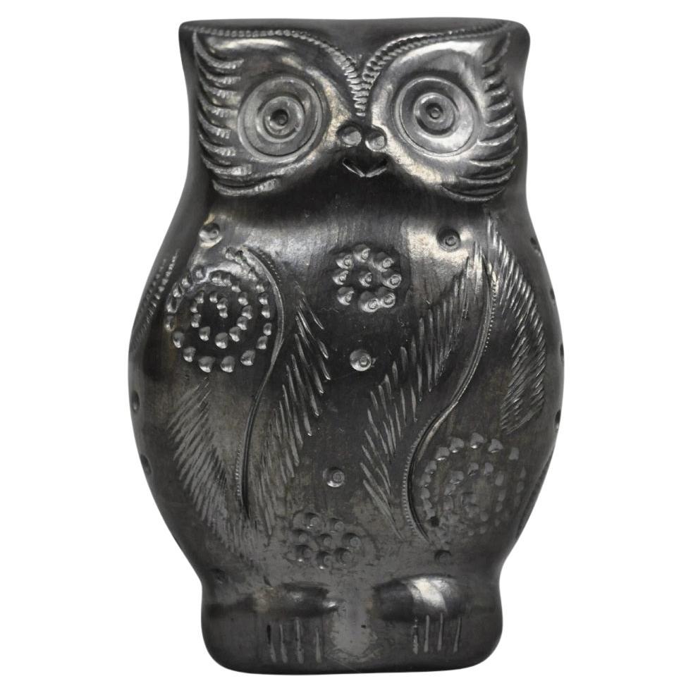 Dona Rosa Barro Negro Black Pottery 4" Carved Owl Figurine Mid Century Modern