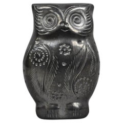 Dona Rosa Barro Negro Black Pottery 4" Carved Owl Figurine Mid Century Modern