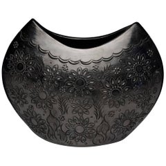 Dona Rosa Signed Black Pottery Vase Oaxaco, Mexico