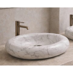Dona Unique Wash Basin in Carved White Marble by Andres Monnier