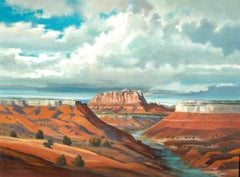 Vintage Landscape Painting of Zion Utah from a Distance