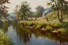 Escena fluvial en el condado de Antrim, Irlanda del Norte, por un artista irlandés contemporáneo