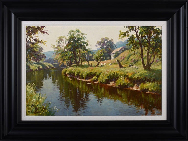 River Scene in County Antrim, Northern Ireland by Contemporary Irish Artist Donal McNaughton.

Donal McNaughton was born in the Glens of Antrim, and having spent his life there, the place and its people dominate the themes of his paintings. Donal