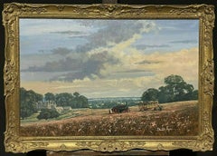 Grande peinture à l'huile originale anglaise signée - Paysage de ferme traditionnel