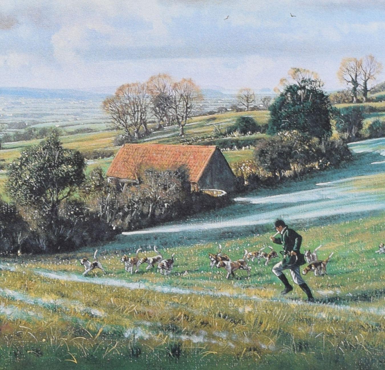The Clifton Foot Beagles on Butcombe Hill lithographie de chasse de Donald Ayres en vente 2