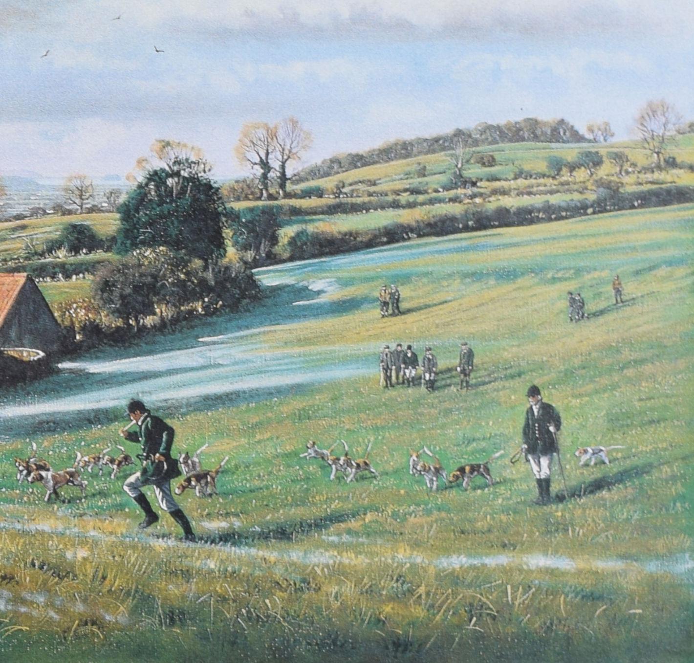 The Clifton Foot Beagles on Butcombe Hill lithographie de chasse de Donald Ayres en vente 3