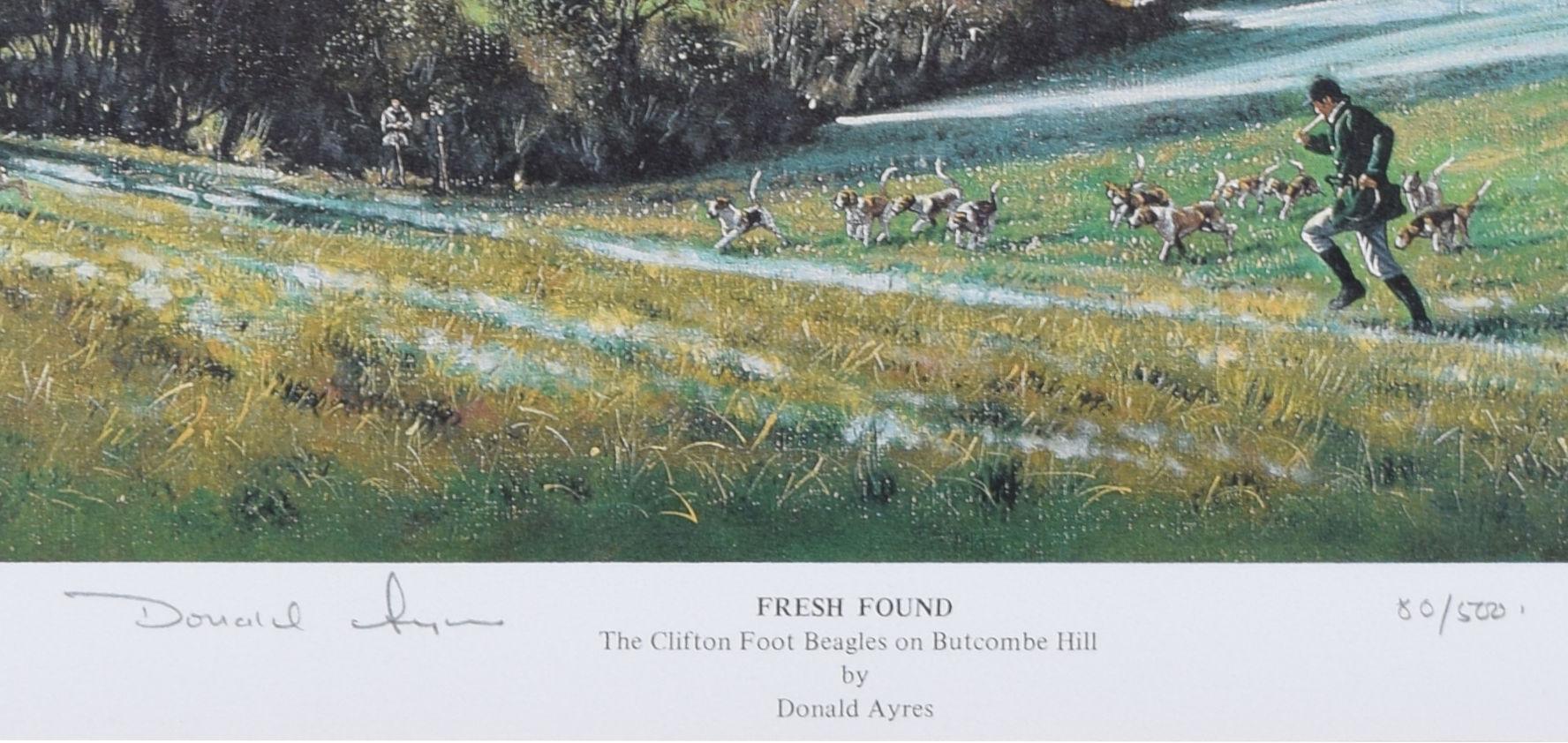 The Clifton Foot Beagles on Butcombe Hill hunting lithograph by Donald Ayres For Sale 1