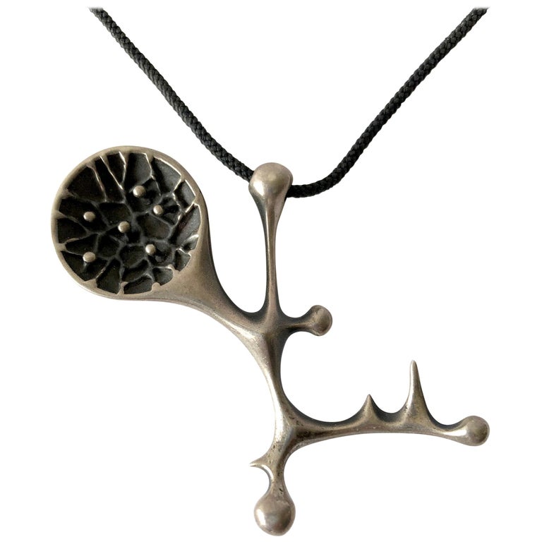 Donald B. Wright Sterling Silver Abstract Modernist Pendant Necklace For Sale