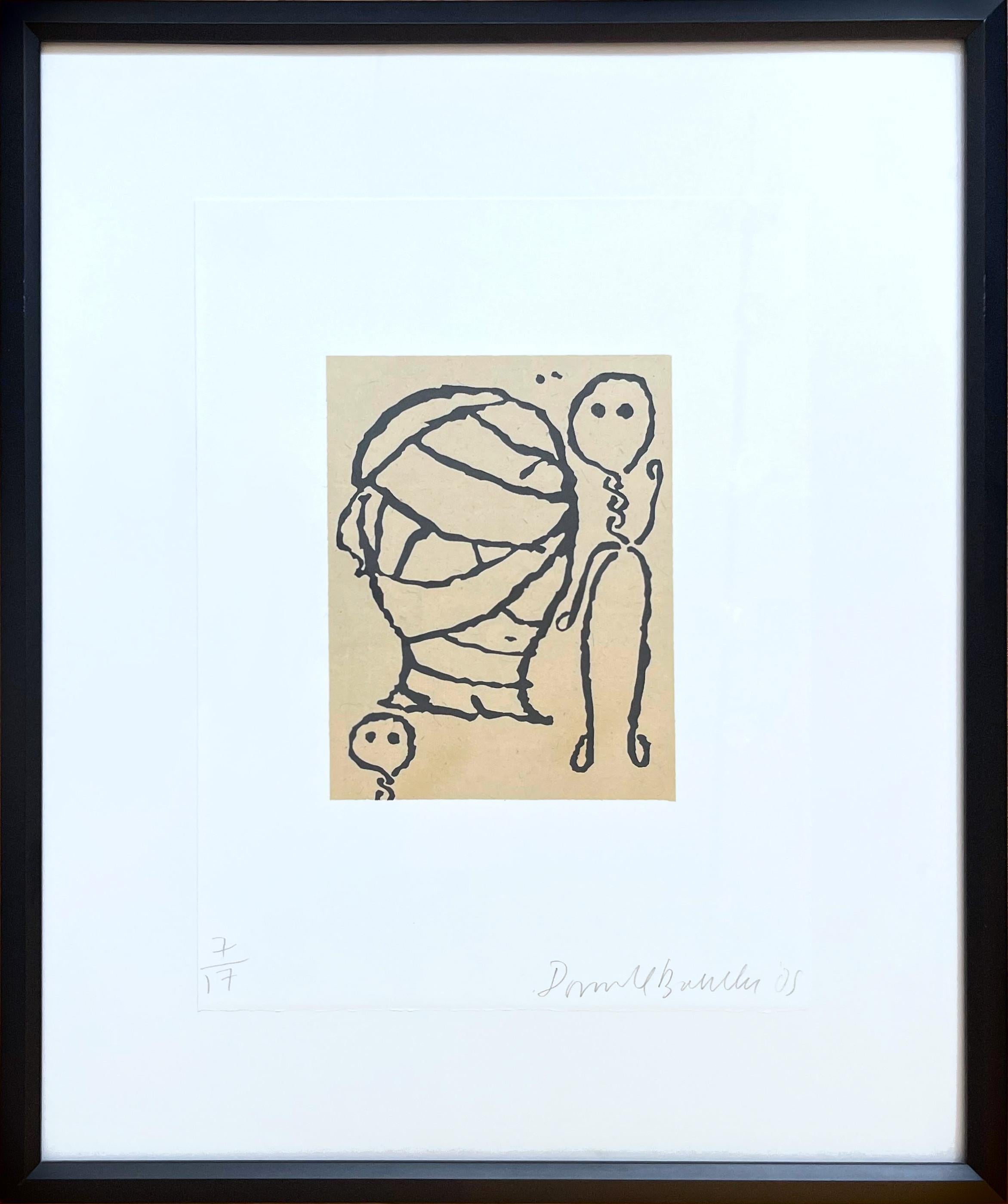 Donald Baechler, The Benefit Mummy Stampa in linoleum Chine Colle firmata 7/17 Incorniciata in vendita 1