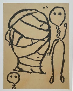 Donald Baechler, The Benefit Mummy Stampa in linoleum Chine Colle firmata 7/17 Incorniciata