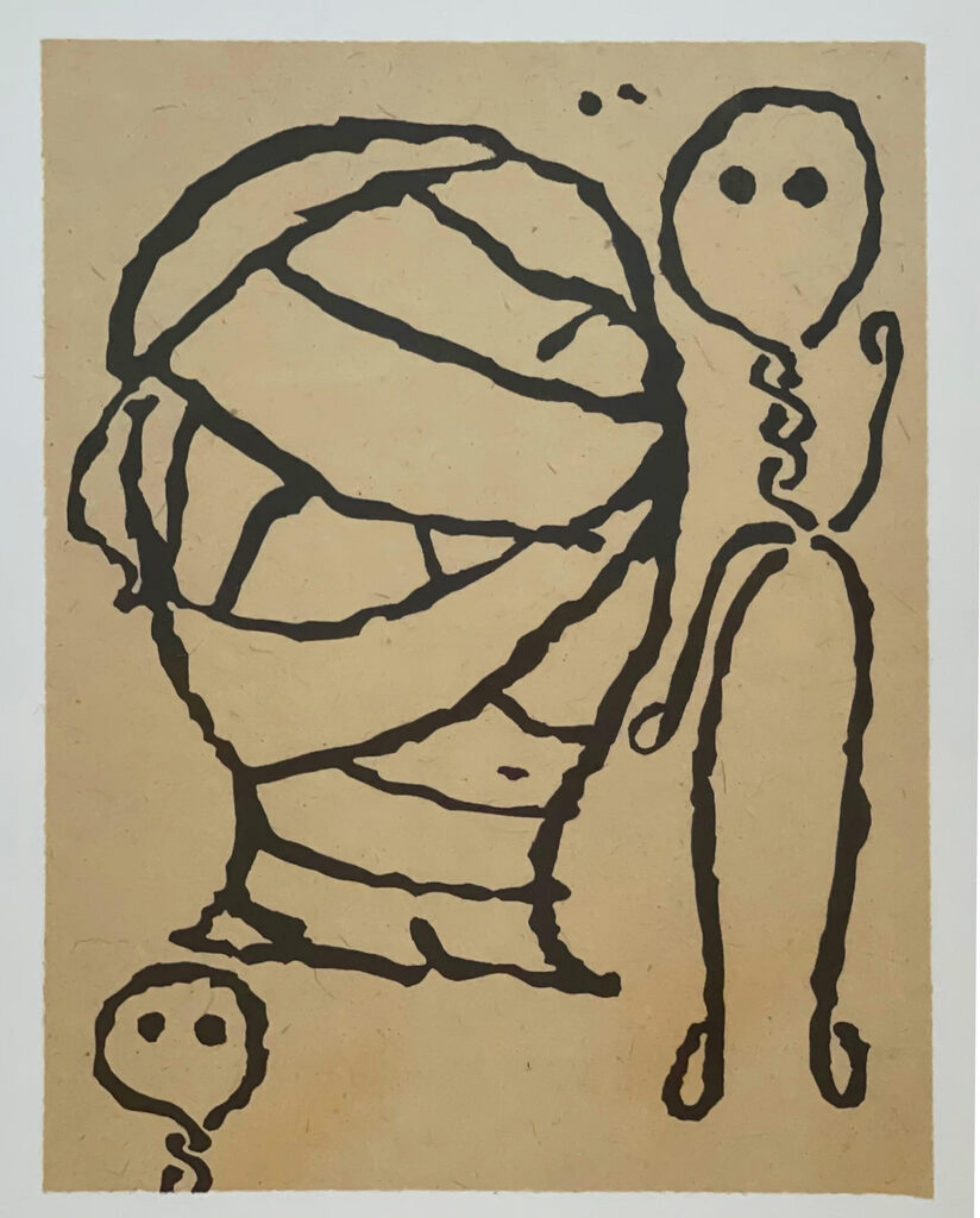 Donald Baechler, The Benefit Mummy. Rare Linoleum Chine Colle print, signed 7/17 For Sale 1