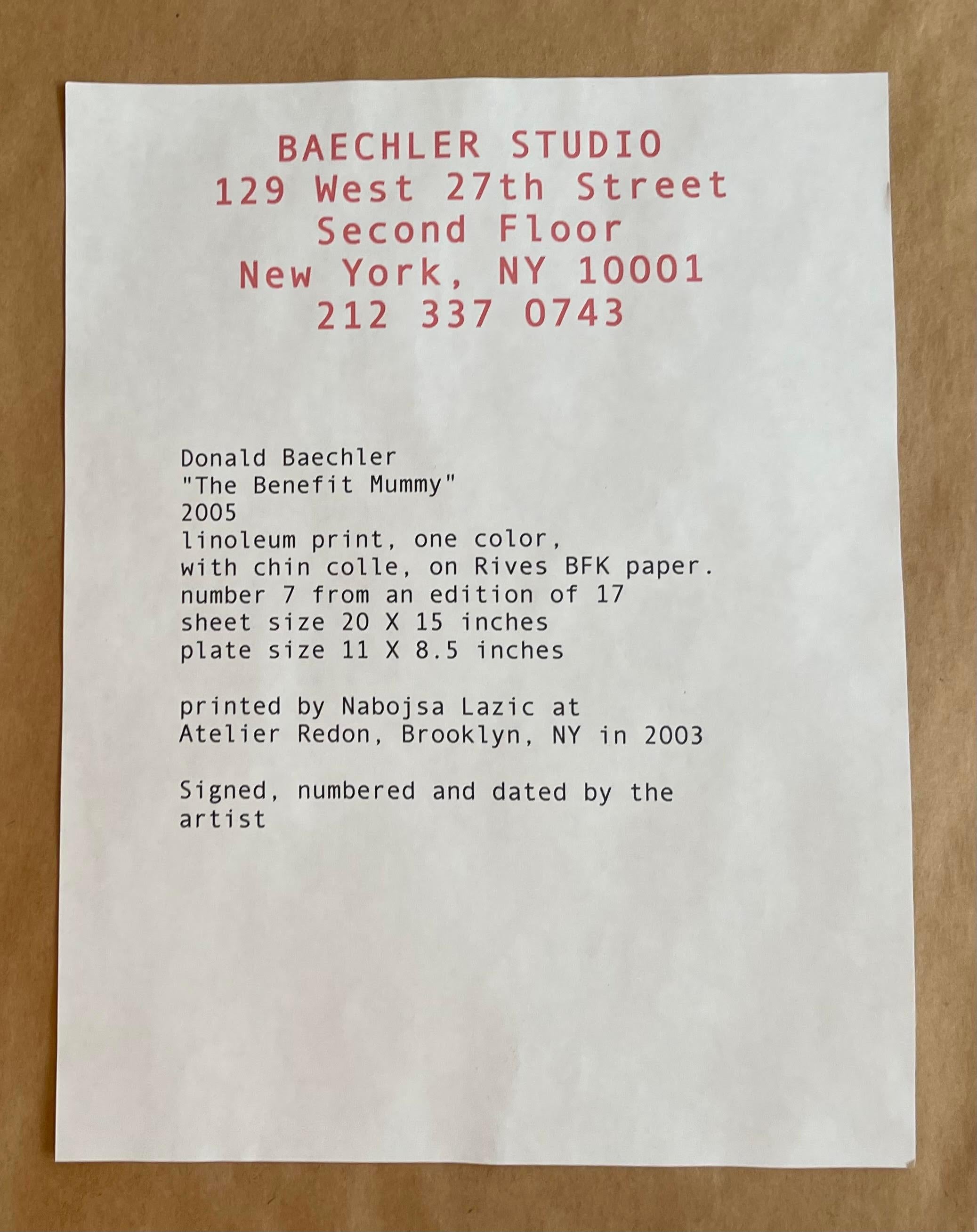 Donald Baechler, The Benefit Mummy. Rare Linoleum Chine Colle print, signed 7/17 For Sale 4