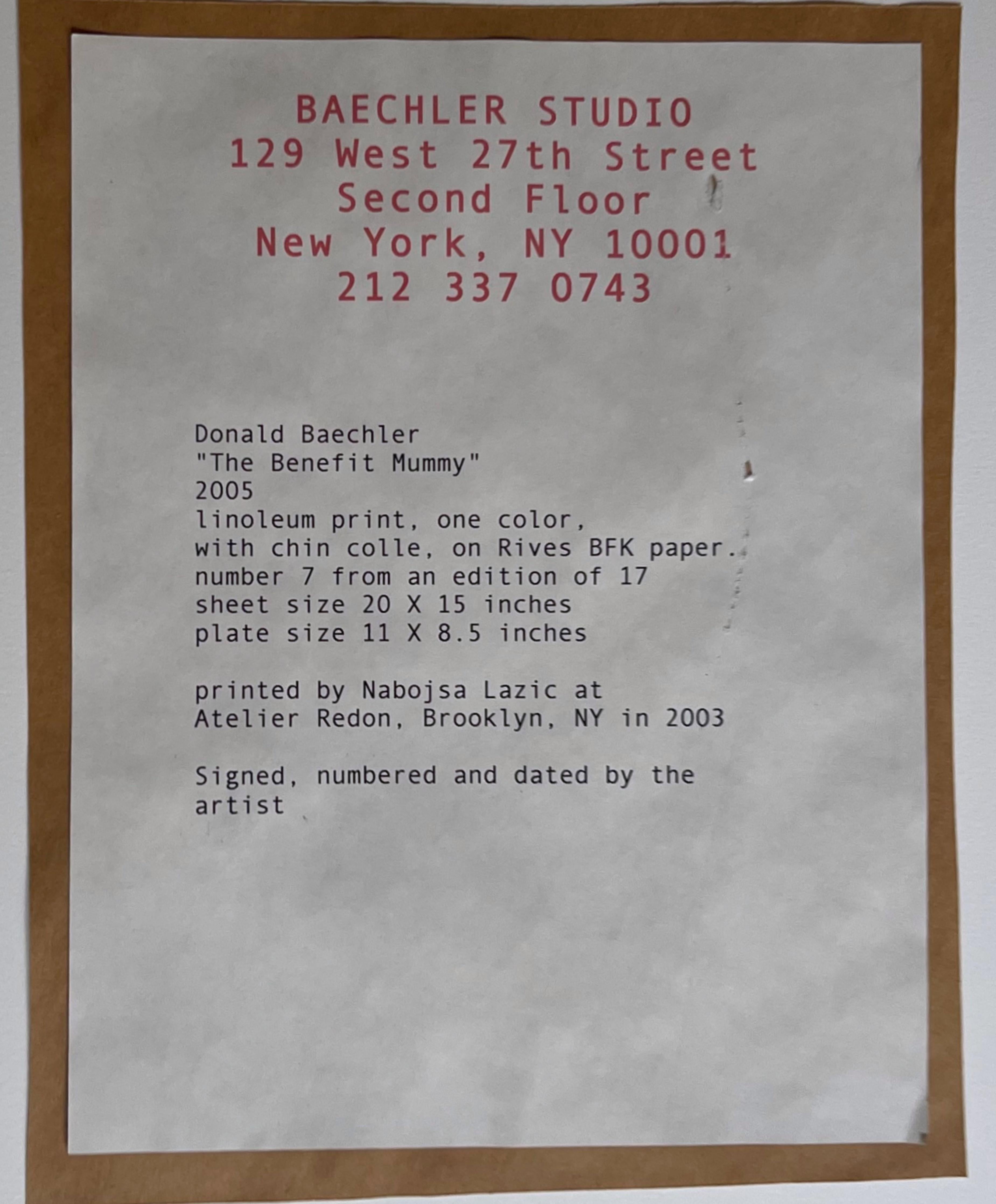 Donald Baechler, The Benefit Mummy. Rare Linoleum Chine Colle print, signed 7/17 For Sale 5