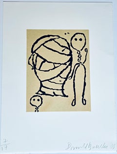 Donald Baechler, The Benefit Mummy. Rare Linoleum Chine Colle print, signed 7/17