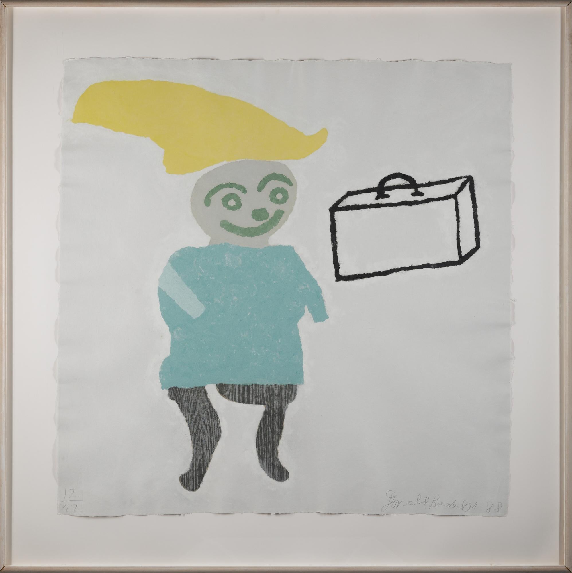 Donald Baechler Figurative Print - Girl with Suitcase 