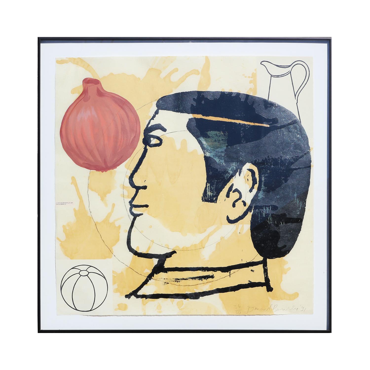 “Onion Eater II” Neutral Toned Surreal Contemporary Abstract Silkscreen  - Print by Donald Baechler