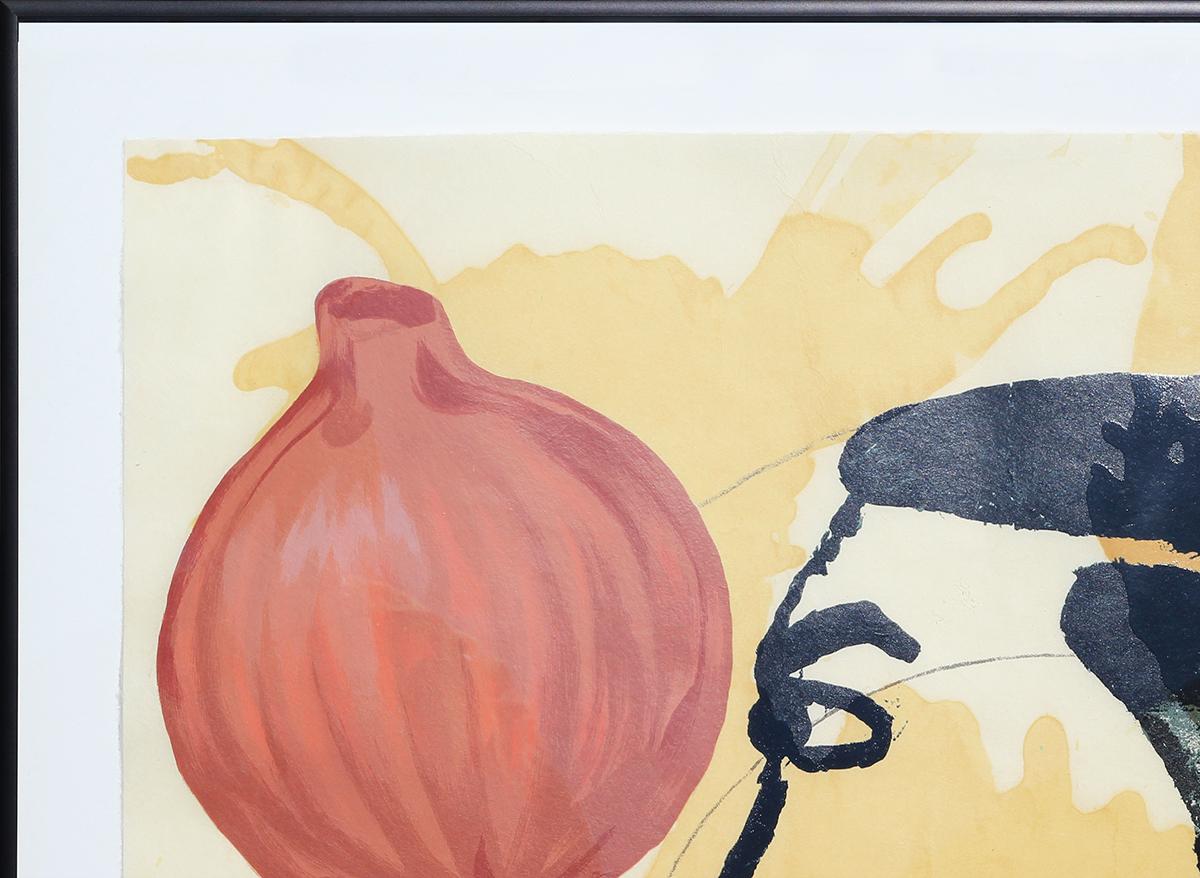 “Onion Eater II” Neutral Toned Surreal Contemporary Abstract Silkscreen  - Beige Figurative Print by Donald Baechler