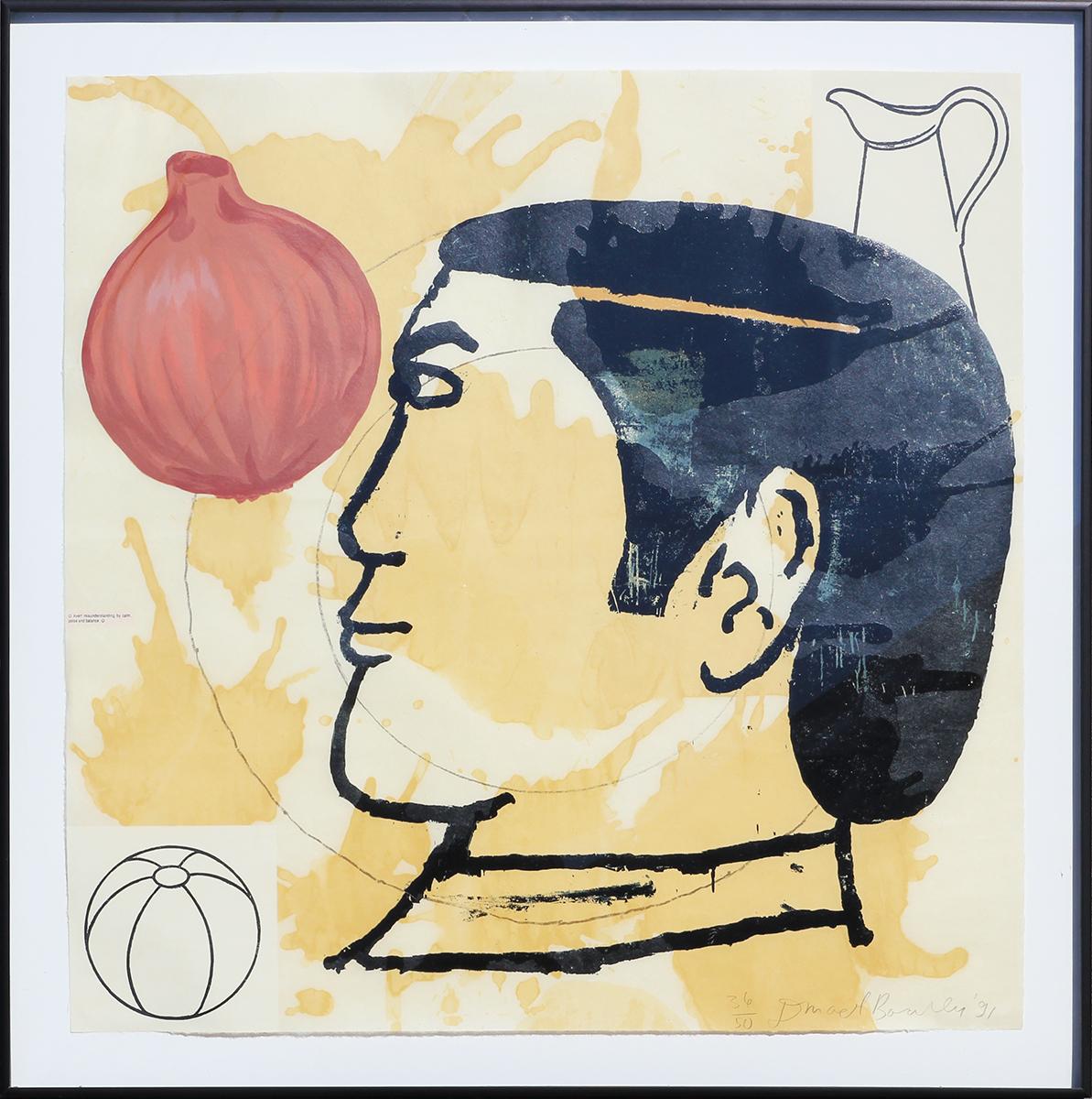 Donald Baechler Figurative Print - “Onion Eater II” Neutral Toned Surreal Contemporary Abstract Silkscreen 
