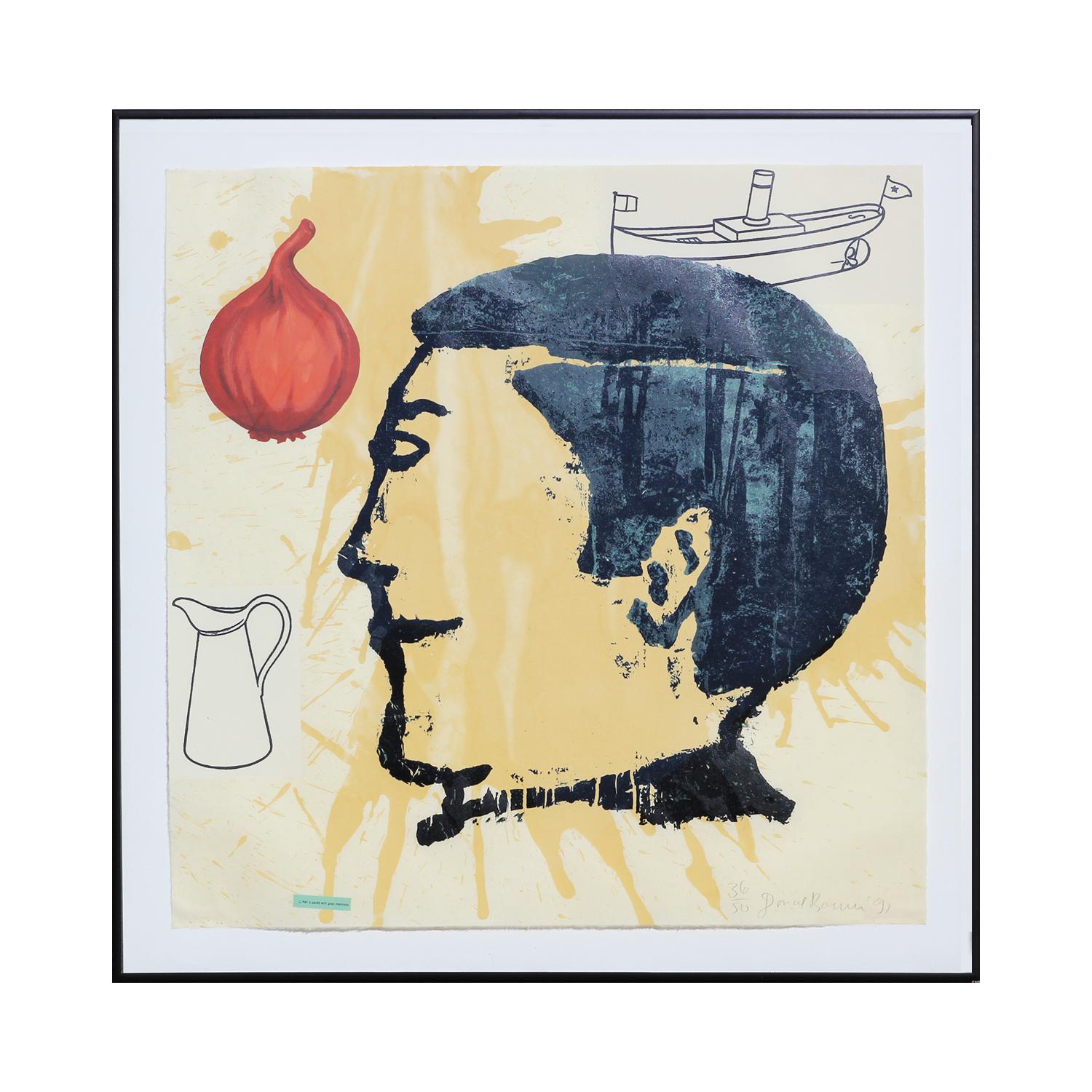 “Onion Eater III” Neutral Toned Surreal Contemporary Abstract Silkscreen  - Print by Donald Baechler
