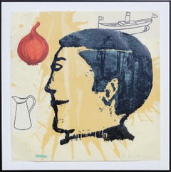 “Onion Eater III” Neutral Toned Surreal Contemporary Abstract Silkscreen