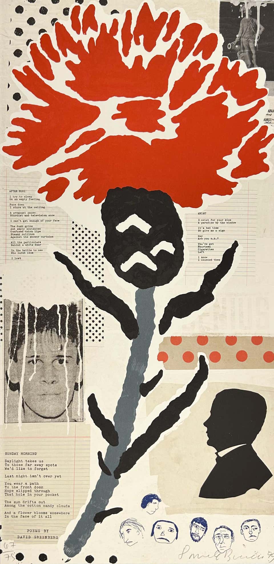 Donald Baechler Large Lithograph Print, Abstract Style, Signed, 1999, Thistle