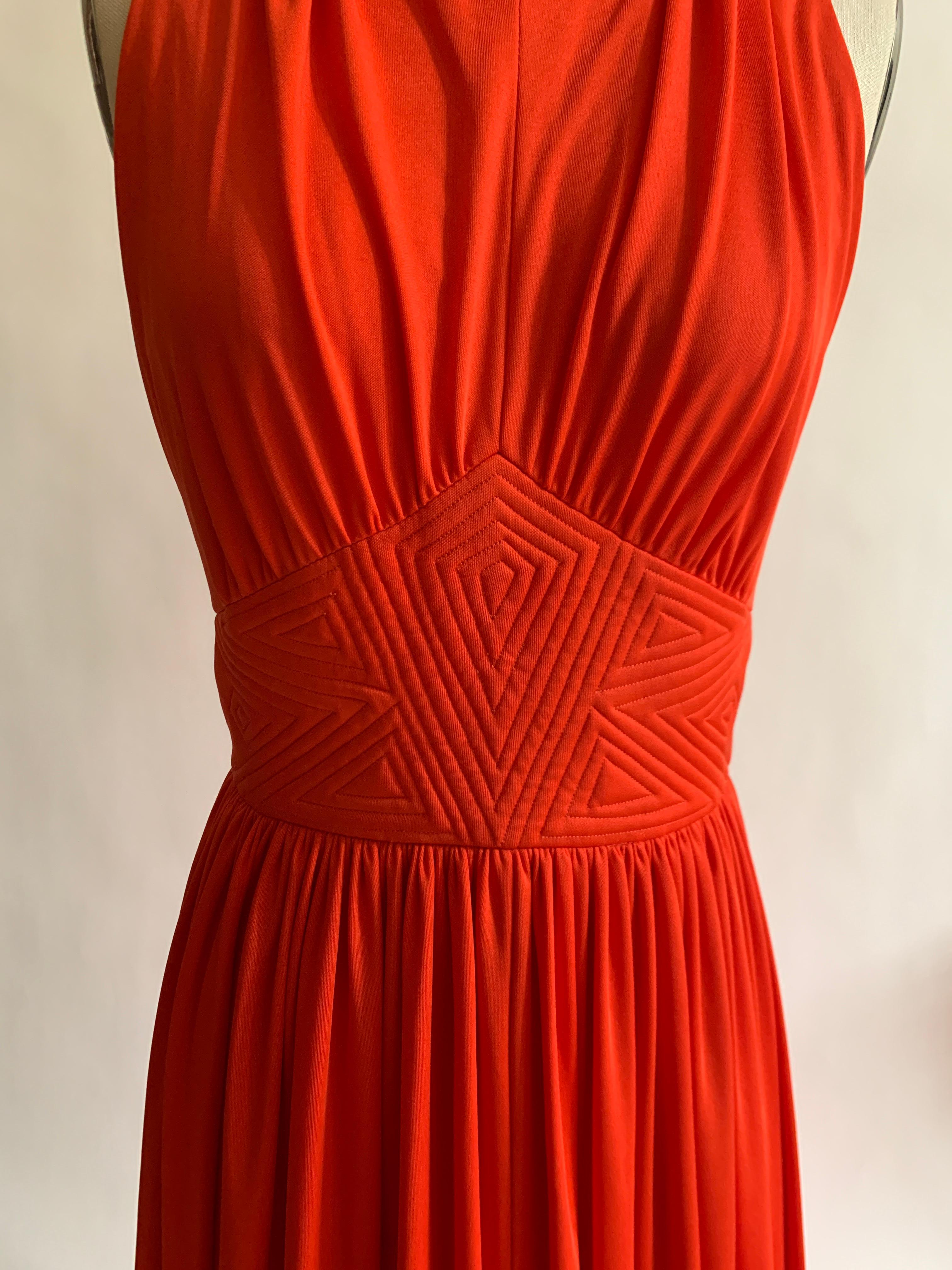 Donald Brooks 1970s Red Orange Jersey Maxi Dress and Shawl with Quilted ...