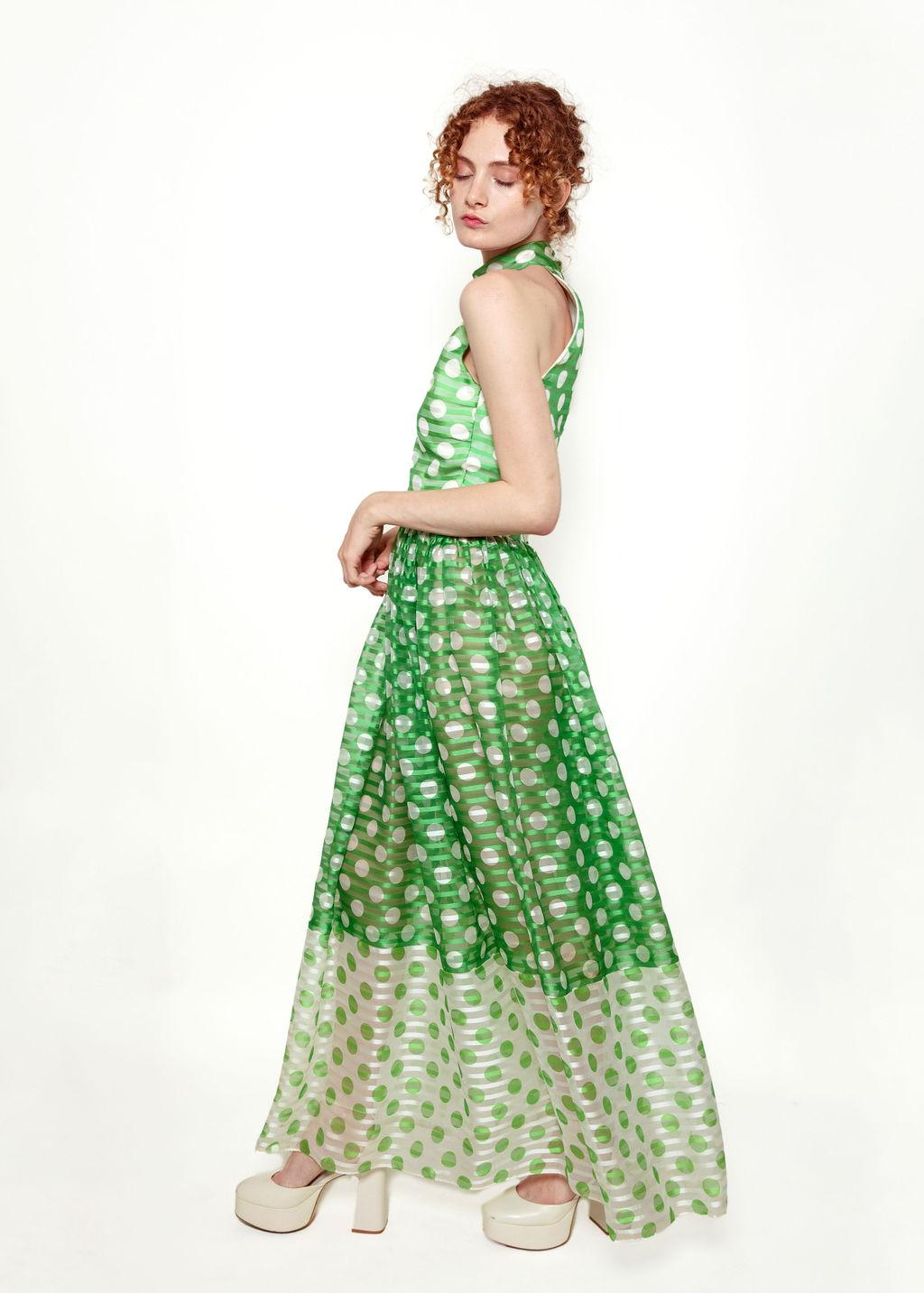 Donald Brooks Apple Green Polka Dot Dress In Good Condition In Los Angeles, CA