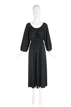 Donald Brooks Black Jersey Disco Dress w/Rhinestones, 1970s