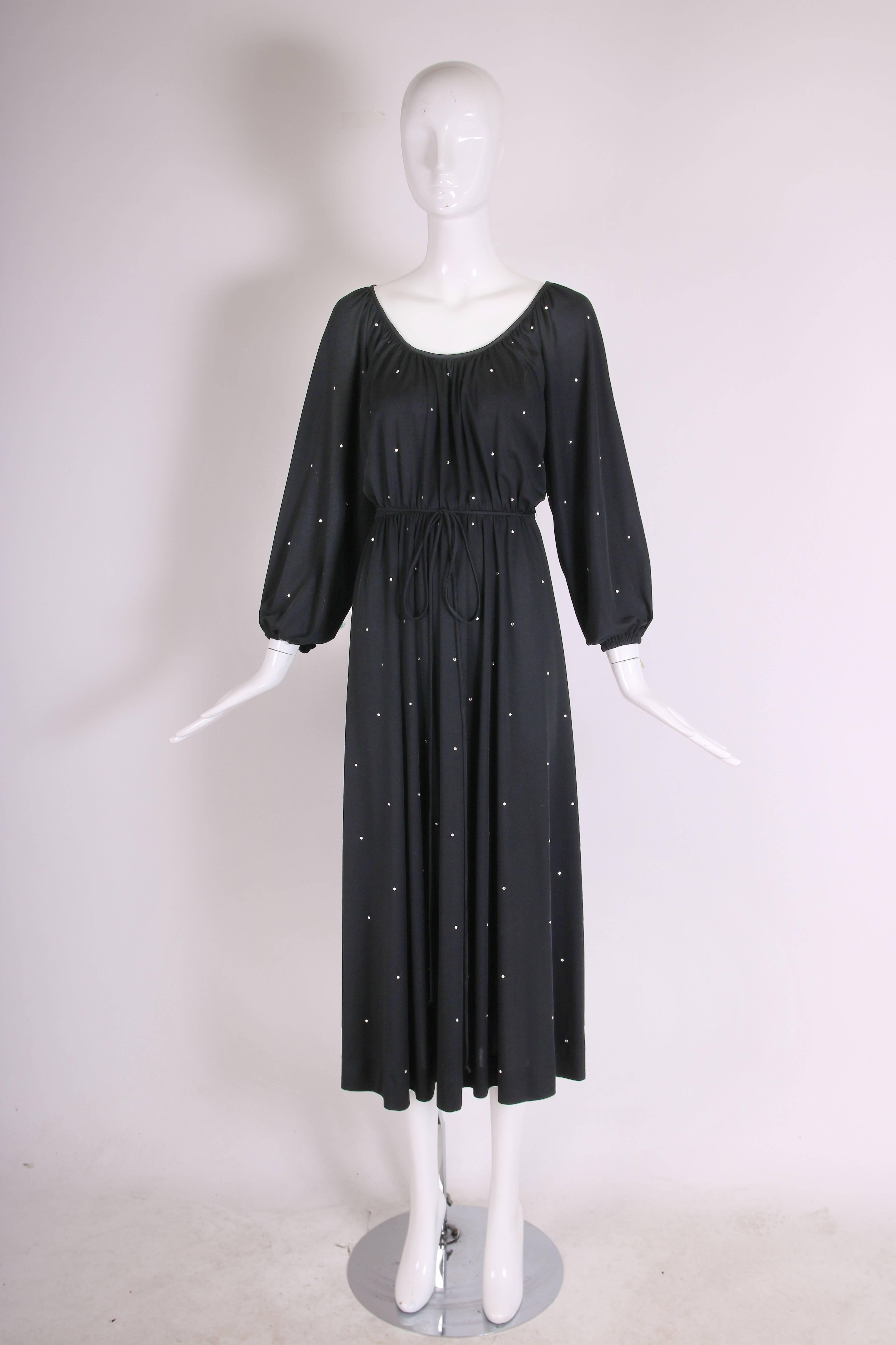 Donald Brooks Black Jersey Disco Dress w/Rhinestones, 1970s  In Excellent Condition For Sale In Studio City, CA
