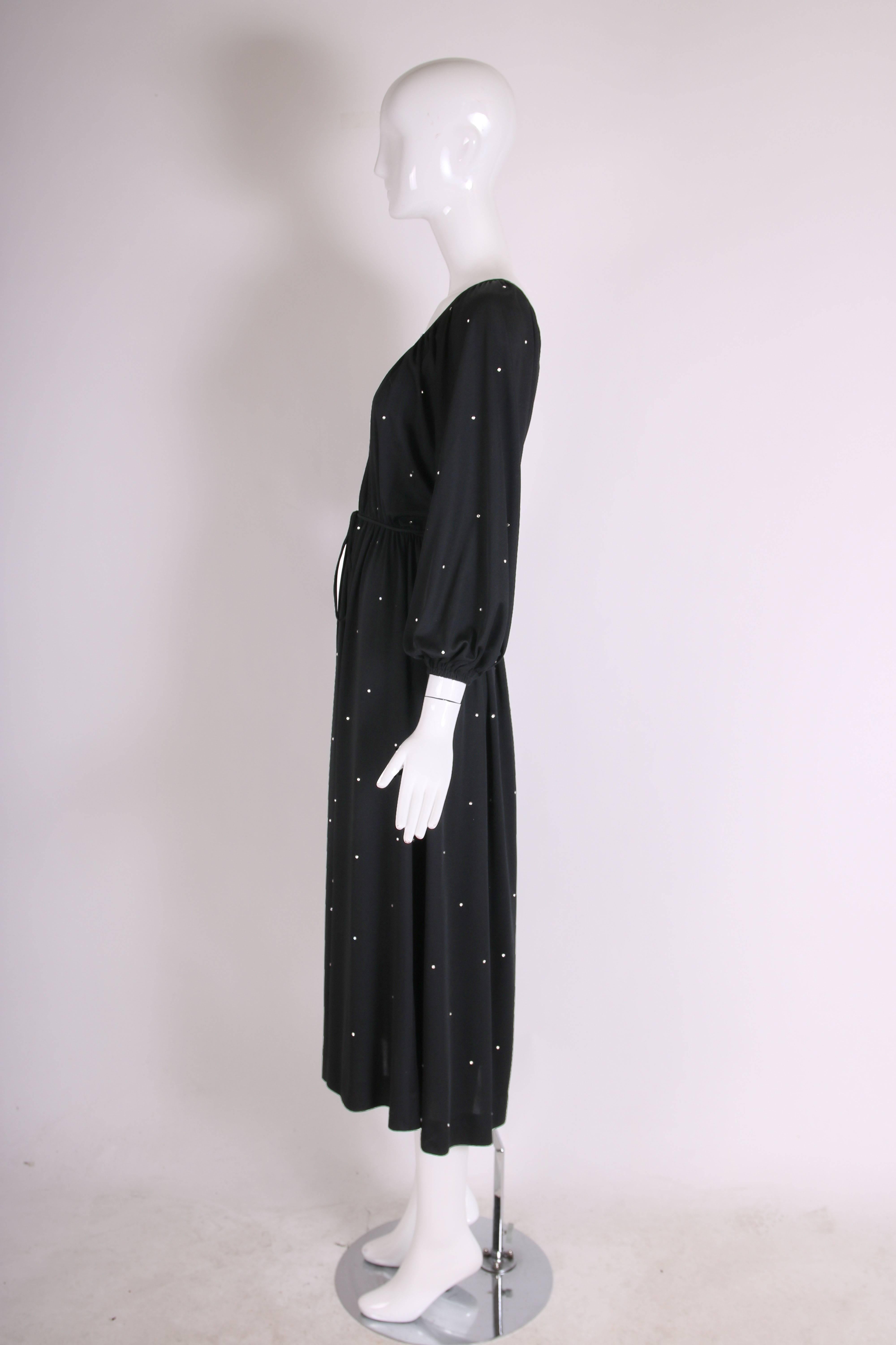 Women's Donald Brooks Black Jersey Disco Dress w/Rhinestones, 1970s  For Sale