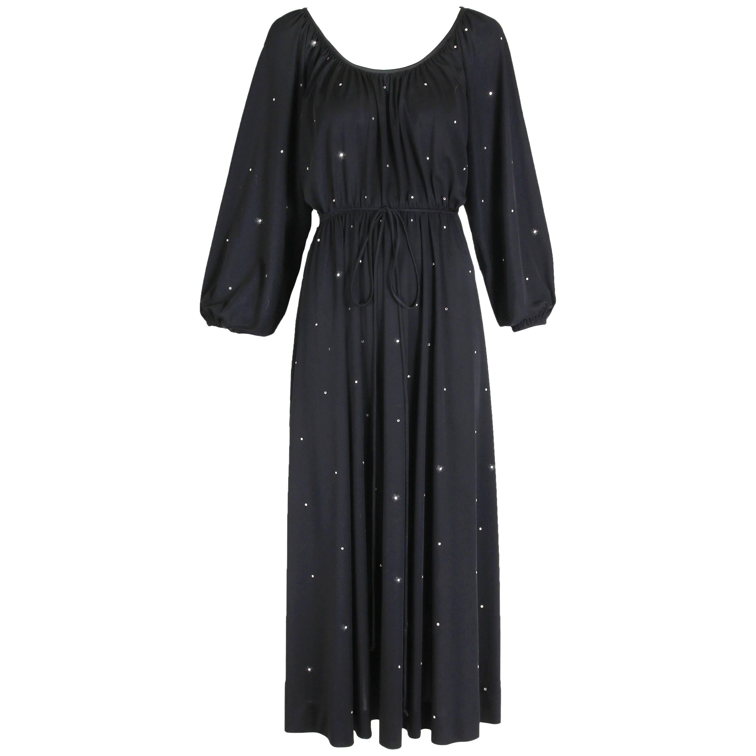 Donald Brooks Black Jersey Disco Dress w/Rhinestones, 1970s  For Sale