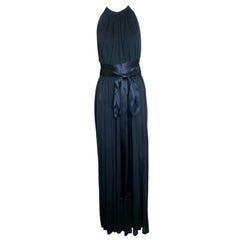 Donald Brooks Black Jersey Halter Gown with Satin Ties, 1970s