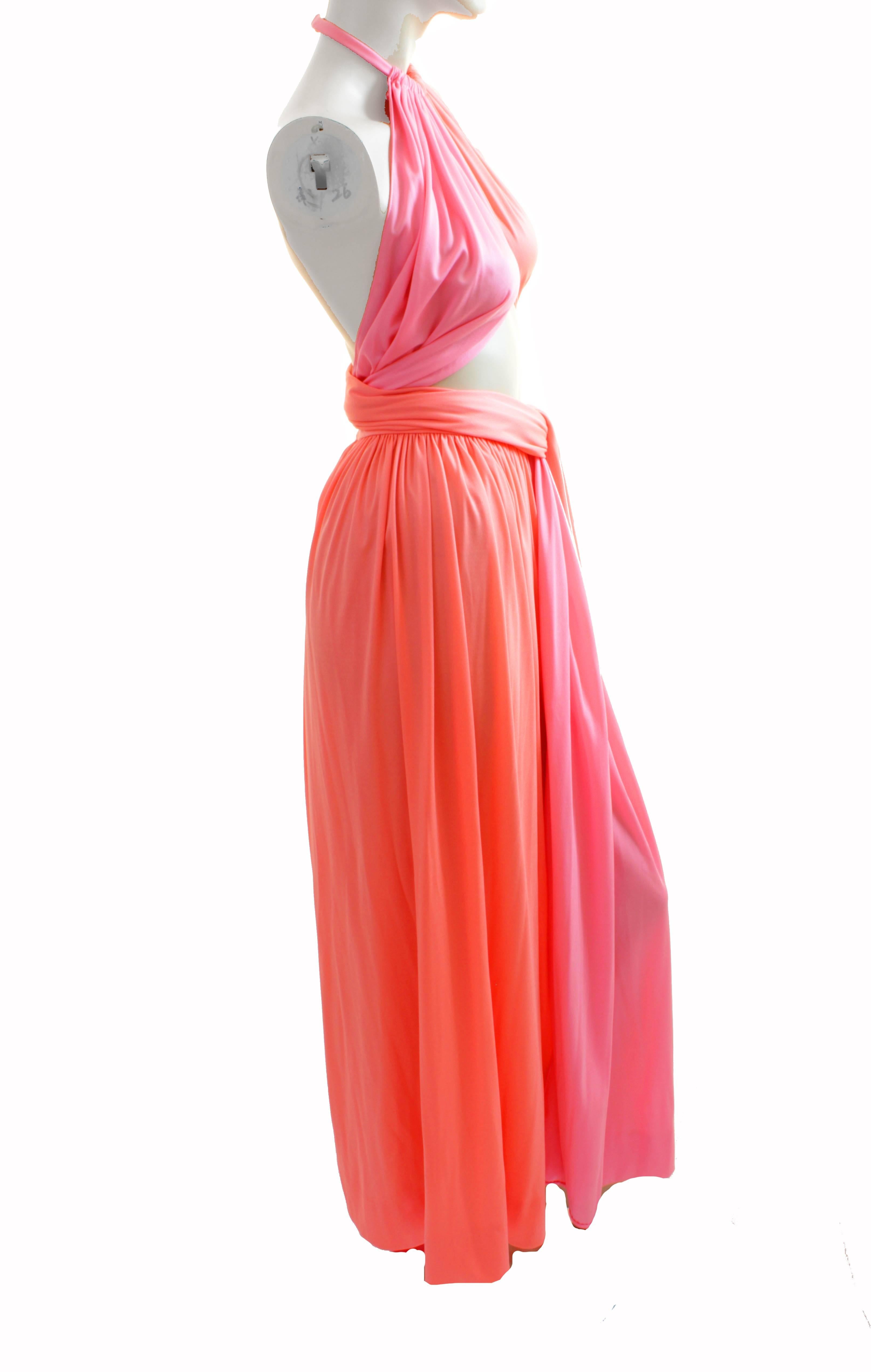 Pink Donald Brooks Boutique Halter Top & Maxi Skirt 2pc Set Color Block 70s S