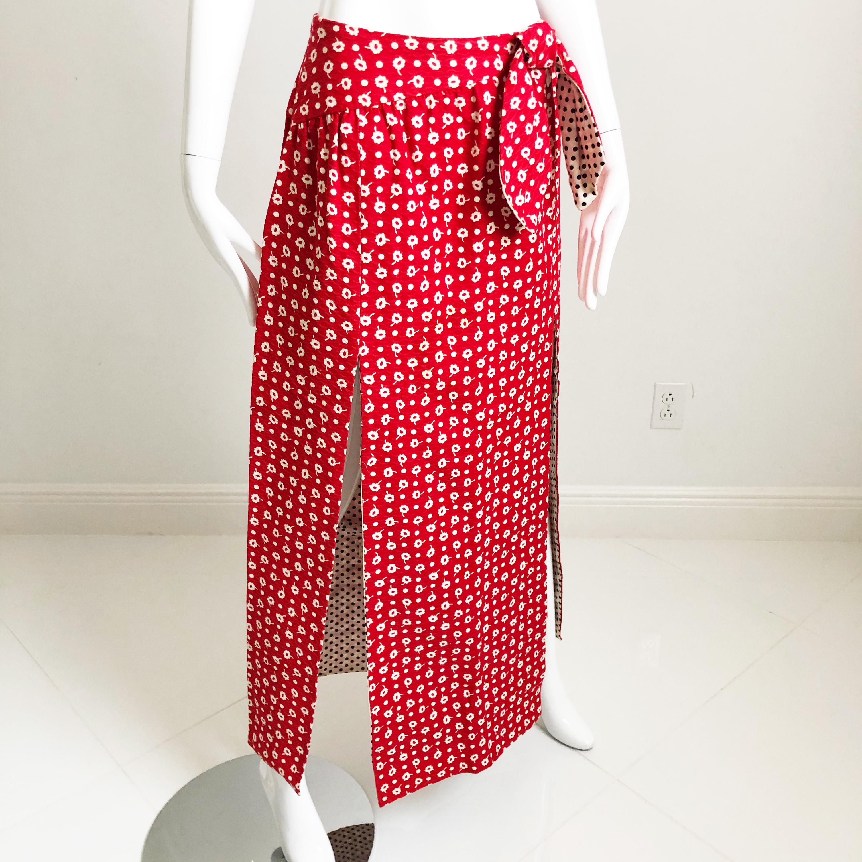 Donald Brooks Boutique Halter Top & Maxi Skirt 2pc Set Red White Floral Sz M 60s 2