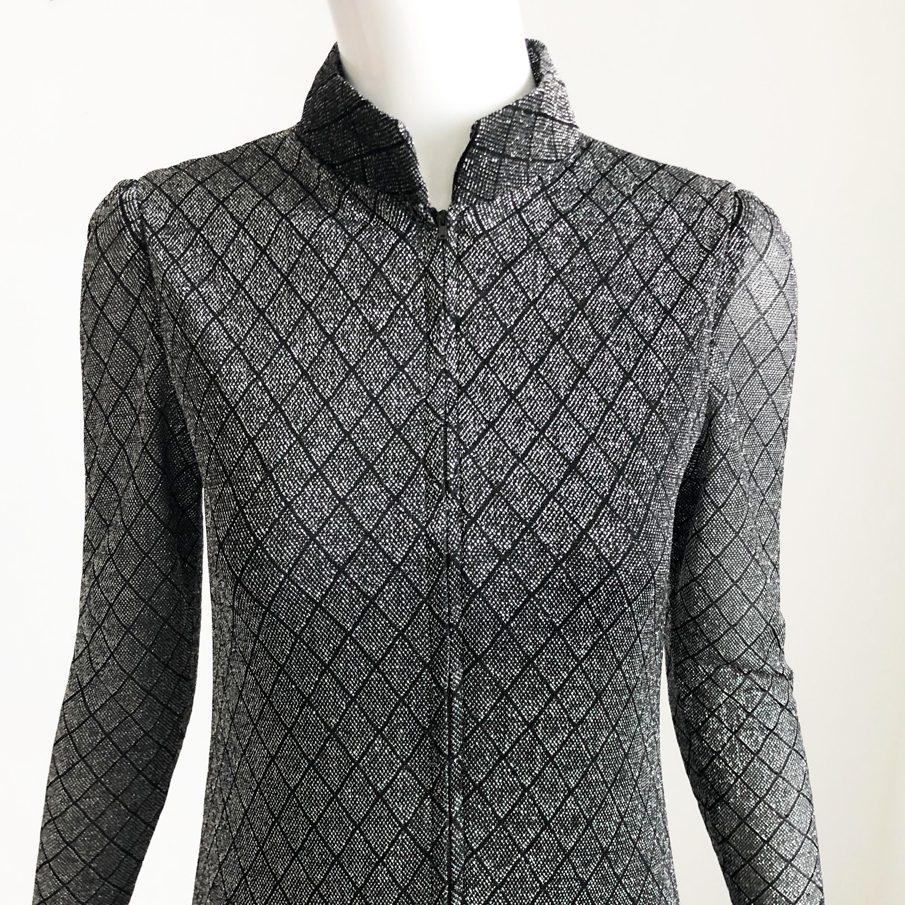 Women's Donald Brooks Boutique Maxi Dress with Metallic Diamond Pattern Vintage 70s XS For Sale
