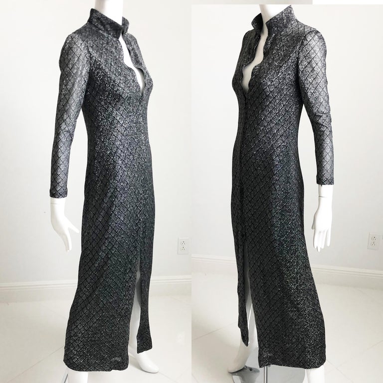 Donald Brooks Boutique Maxi Dress with Metallic Diamond Pattern Vintage 70s XS For Sale 1
