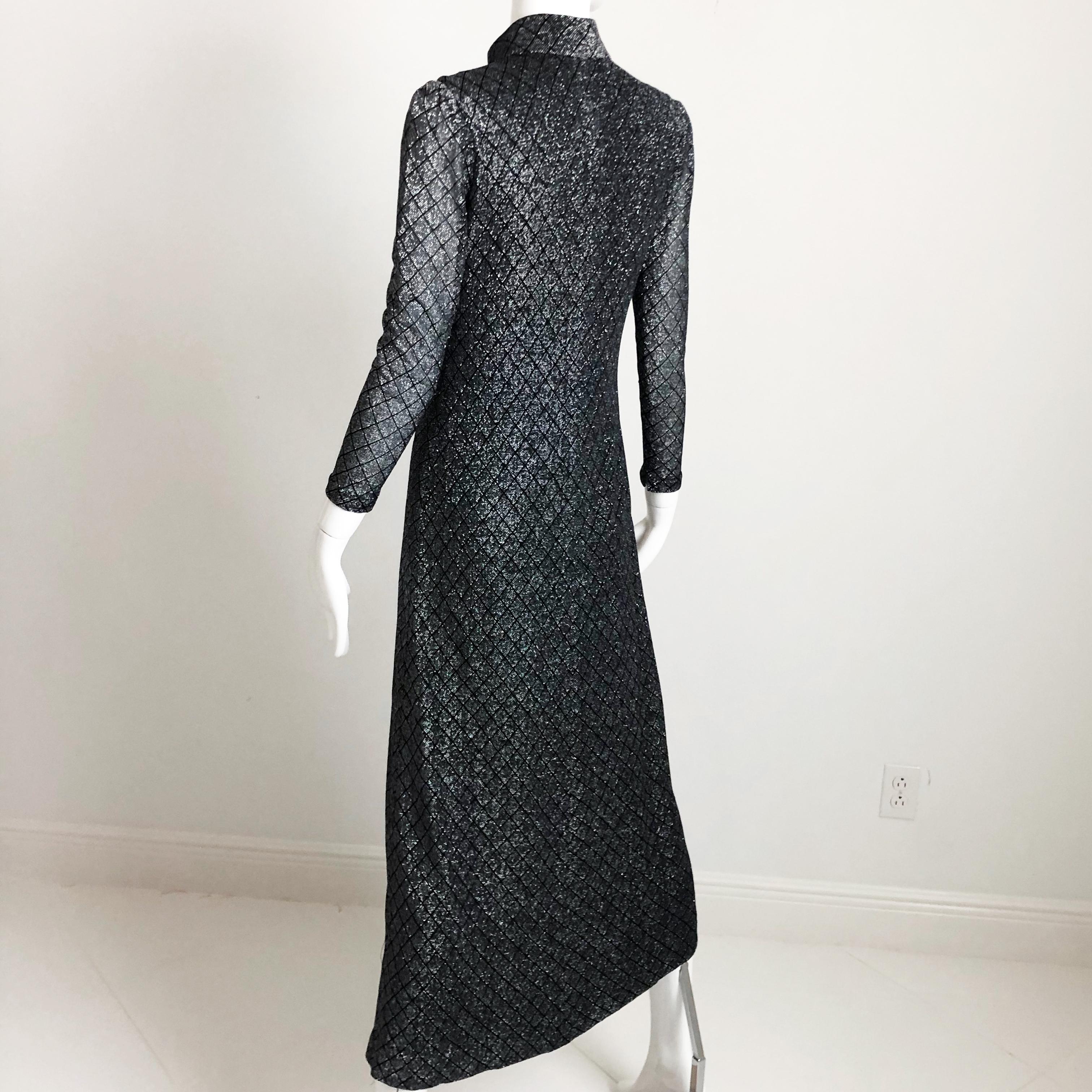 Donald Brooks Boutique Maxi Dress with Metallic Diamond Pattern Vintage 70s XS For Sale 2